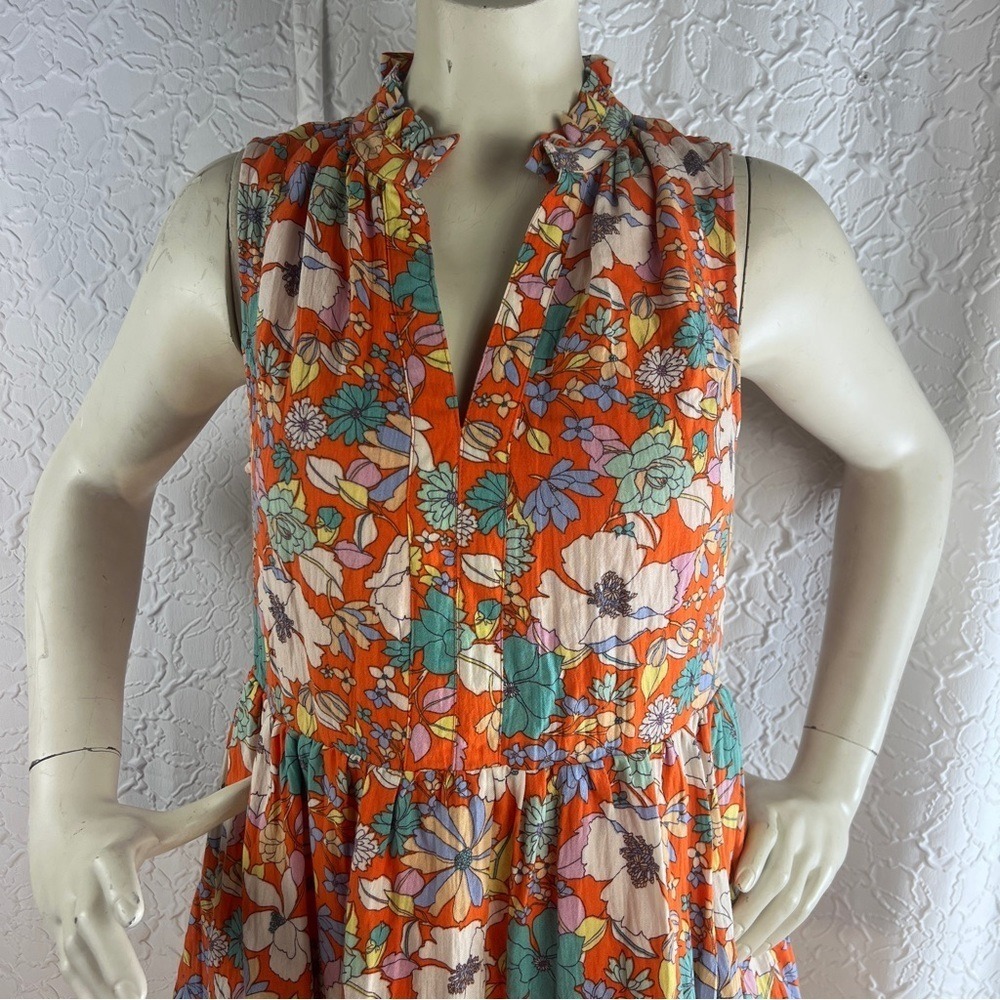 Karlie Floral Tiered Sleeveless V-Neck Ruffle Mini Dress‎ Orange  Medium - Picture 5 of 11